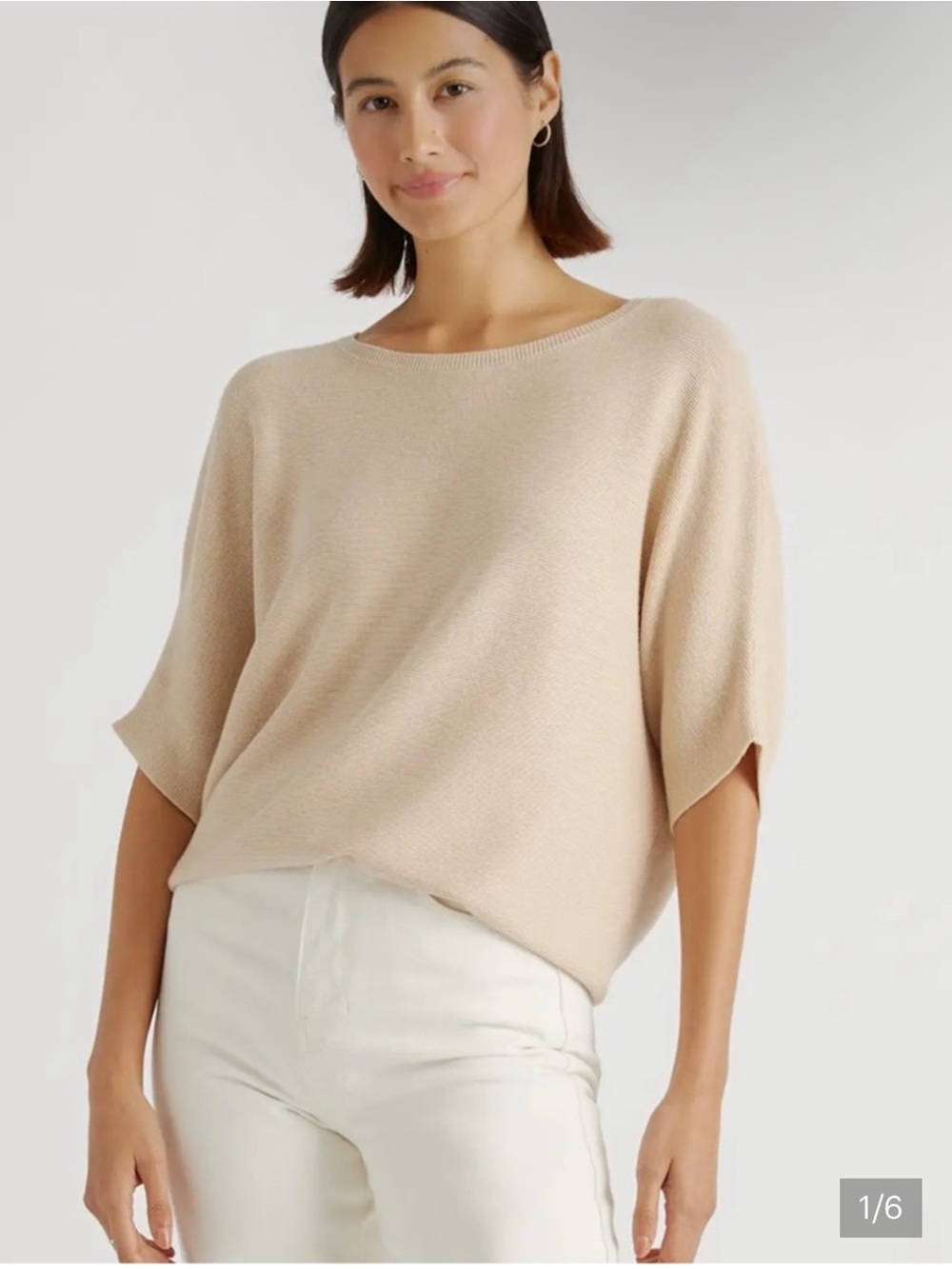 Quince Oatmeal Cream Cotton Cashmere Dolman Sweater Quiet Luxury Capsule- M